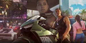 GTA 6 official trailer key visual featuring Vice City skyline, main characters, and neon vibe