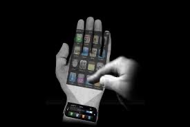 Transparent phone with virtual apps floating in mid-air