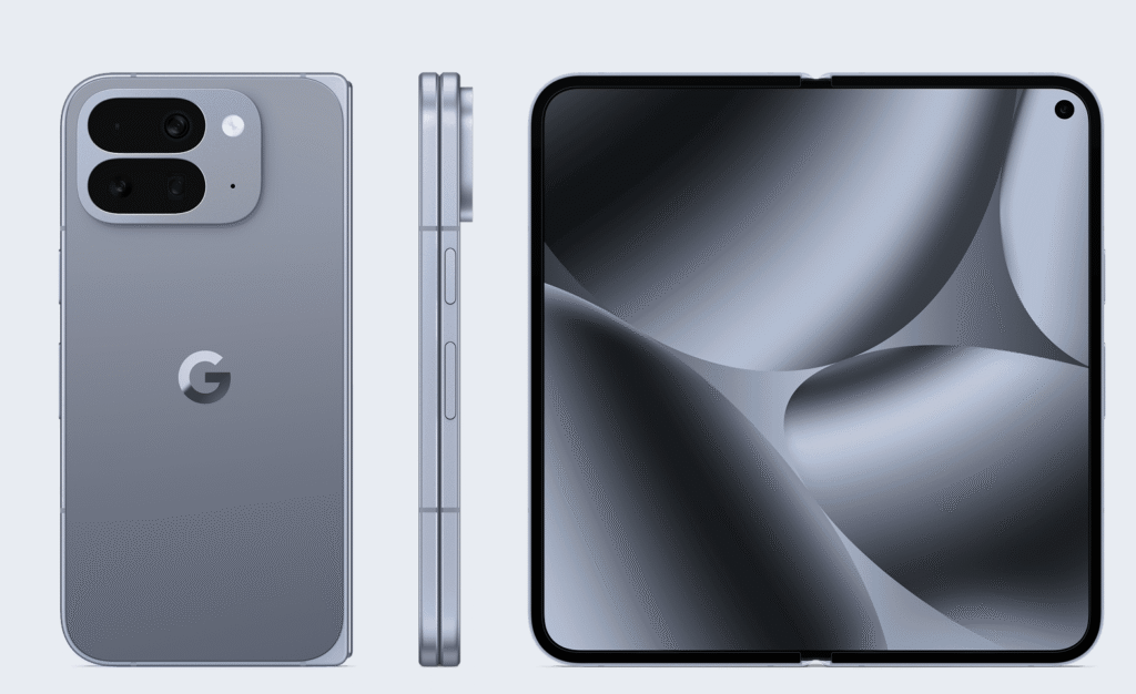 Google Pixel Fold smartphone unfolded showing inner display