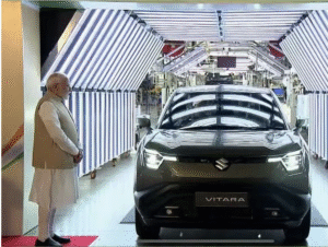 Global map highlighting Maruti e-Vitara export destinations